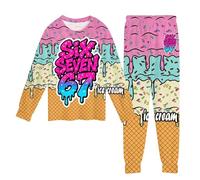 Générique Pyjama Garçon Fille à Manches Longues Ensemble Pyjama 2 Pièces pour Nuit Imprimé 67 Meme Crème Glacée Haut Pantalons Animaux Mignons Unisexe Enfants Sleepwear Loungewear