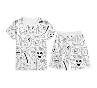 Générique Pyjama Garçon Halloween à Imprimé Manches Courtes Col Rond Short Tenue Confortable Ceinture Élastique Décontracté Tenue de Maison pour Enfants 2 à 12 Ans(White, 11-12 Years) M79