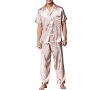 Générique Pyjama Homme à Manches Courtes Ensemble Deux pièces imprimé Printemps Floral en Soie glacée de Luxe Tenue Maison légère et Respirante Parfaite pour Confort Nocturne Ainsi Que détente