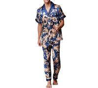 Générique Pyjama Homme à Manches Courtes Ensemble Deux pièces imprimé Printemps Floral en Soie glacée de Luxe Tenue Maison légère et Respirante Parfaite pour Confort Nocturne Ainsi Que détente