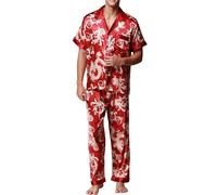 Générique Pyjama Homme à Manches Courtes Ensemble Deux pièces imprimé Printemps Floral en Soie glacée de Luxe Tenue Maison légère et Respirante Parfaite pour Confort Nocturne Ainsi Que détente