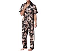 Générique Pyjama Homme à Manches Courtes Ensemble Deux pièces imprimé Printemps Floral en Soie glacée de Luxe Tenue Maison légère et Respirante Parfaite pour Confort Nocturne Ainsi Que détente