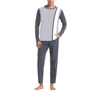 Générique Pyjama Homme Automne Et Hiver,Homme Décontracté Ensemble Col Rond Rayé Vêtements de Nuit Doux Manches Longues DéTente Hommes Deux PièCes Tenue Maison pour Toutes Les Saisons
