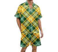 Générique Pyjama Homme Court à Carreaux Élégant pour Un Sommeil Confortable et des Moments de Détente à la Maison en Tissu Doux et Respirant Idéal pour la Nuit (Light Green, XL)