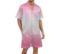 Générique Pyjama Homme Deux PièCes Pyjama Homme en Satin de Soie à Manches Courtes avec Boutonnage et Imprimé Dégradé Multicolore pour Un Sommeil Confortable (XL)