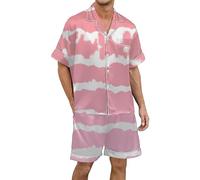 Générique Pyjama Homme Deux PièCes Pyjama Homme en Satin de Soie à Manches Courtes avec Boutonnage et Imprimé Dégradé Multicolore pour Un Sommeil Confortable (XXL)