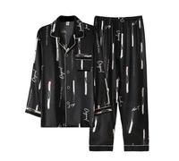 Générique Pyjama Homme en Satin de Soie, Manches Longues, imprimé, Ensemble 2 pièces, Chemise de Nuit à Boutons(Pj2,Medium)