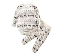 Générique Pyjama Noël Enfant Fille Vêtement Bébé Fille Garçon Manches Longues Christmas Cartoon Deer Imprimé Romper Haut Pantalon Long Carnaval Noël Doux Confortable Cadeau Festif Vêtement Bébé