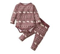 Générique Pyjama Noël Enfant Fille Vêtement Bébé Fille Garçon Manches Longues Christmas Cartoon Deer Imprimé Romper Haut Pantalon Long Carnaval Noël Doux Confortable Cadeau Festif Vêtement Bébé