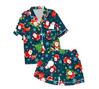 Générique Pyjama Noël Enfant Pyjama Enfant Été Fille Garçon Christmas Cartoon Imprimé Manches Courtes T Shirt Short Pantalon Pajamas Suits Carnaval Noël Doux Confortable Cadeau Festif Vêtement Maison