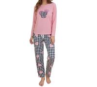 Générique Pyjama Noel Femme, Long Ensembles De Coton Col Ronde À Manches Longues Et Pantalon 2 Pièces Confortable Doux Respirant Rose S