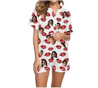 Générique Pyjama personnalisé avec Photo - Ensembles de Pyjama personnalisés- Ensembles de vêtements de détente d'été pour Femmes et Hommes Cadeau Personnalisé pour Saint Valentin,Anniversaire