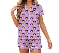 Générique Pyjama personnalisé avec Photo - Ensembles de Pyjama personnalisés- Ensembles de vêtements de détente d'été pour Femmes et Hommes Cadeau Personnalisé pour Saint Valentin,Anniversaire