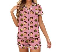 Générique Pyjama personnalisé avec Photo - Ensembles de Pyjama personnalisés- Ensembles de vêtements de détente d'été pour Femmes et Hommes Cadeau Personnalisé pour Saint Valentin,Anniversaire