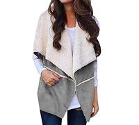 Générique Pyjama Polaire Chaud Combinaison Femmes décontracté couleur unie en peluche gilet ouvert avant sans manches veste hiver quotidien ample chaud polaire manteau De Pyjama Polaire (Grey, M)