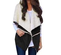 Générique Pyjama Polaire Chaud Combinaison Femmes décontracté couleur unie en peluche gilet ouvert avant sans manches veste hiver quotidien ample chaud polaire manteau De Pyjama Polaire (Black, M)