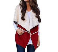 Générique Pyjama Polaire Chaud Combinaison Femmes décontracté couleur unie en peluche gilet ouvert avant sans manches veste hiver quotidien ample chaud polaire manteau De Pyjama Polaire (Red, M)