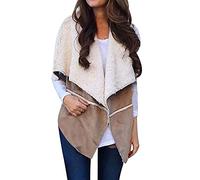 Générique Pyjama Polaire Chaud Combinaison Femmes décontracté couleur unie en peluche gilet ouvert avant sans manches veste hiver quotidien ample chaud polaire manteau De Pyjama Polaire (Khaki, S)