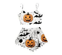 Générique Pyjama Short Femme Halloween Coton Léger Farce Ou Friandise Ensemble Sexy Design Minimaliste Floral Rayé Pijama Deux Pièces Douce Et Confortable d'halloween Blanc S