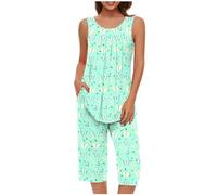 Générique Pyjama Short Femme Pyjashort Coton Ete pour Femmes Enceintes Extensible Ajusté Et Stylé Bas De Confortable Ensemble Vetement Vetements Mode Respirant Léger Élégant Menthe Verte XXL