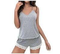 Générique Pyjama Short Femme Sexy Chic Nuisette Satin Design Minimaliste Ensemble Pantalon Et Chemisier Été Sleepwear Idéal pour Printemps Coton Vêtements De Nuit en Luxe Luxueux Pantacourt