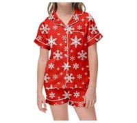 Générique Pyjamas de NoëL Ensemble Pyjama Haut à Manches Courtes et Short à imprimé Classique de Noël pour Enfants(6-7 Ans)