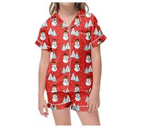 Générique Pyjamas de NoëL pour Enfants Ensemble Pyjama Haut à Manches Courtes et Short à imprimé Classique de Noël pour Enfants(Dark Purple,10-11 Ans)