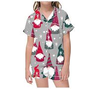 Générique Pyjamas de NoëL pour Enfants Ensemble Pyjama pour Enfants avec Short à Manches Courtes et Cardigan imprimé Noël(Blue,2-3 Ans)