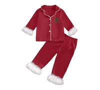 Générique Pyjamas de NoëL pour Enfants Pyjama à Manches Longues pour garçon avec Cardigan Ouvert sur Le Devant et col à Revers Un Pyjama de Vacances Confortable(Red,3-4 Ans)
