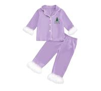 Générique Pyjamas de NoëL pour Enfants Pyjama à Manches Longues pour garçon avec Cardigan Ouvert sur Le Devant et col à Revers Un Pyjama de Vacances Confortable(Purple,10-11 Ans)