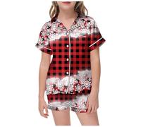 Générique Pyjamas de NoëL pour Enfants Pyjama imprimé de Noël pour Filles,Haut à Manches Courtes et Short boutonné,Ensemble Pyjama la Maison(Watermelon Red,4-5 Ans)
