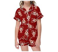 Générique Pyjamas de NoëL pour Enfants Vêtements d'été pour Enfants,garçons et Filles,imprimés,t-Shirts à Manches Courtes,Pantalons Courts,Pyjamas,Costumes,vêtements(Red,6-7 Ans)
