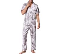 Générique Pyjamas - Ensemble Pyjama Homme Pantalon à Manches Courtes pour Hommes PyjamasTwo Ensembles Printemps imprimé Soie Glace Soie vêtements de Maison Ensemble de Pyjamas (Grey XXL)
