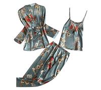 Générique Pyjamas Femme Ensemble Pyjama en Soie Synthétique Veste 2 Pièces Pantalon Femmes Sortie De Bain Chaud Sexy Chemise Nuit Manche Longue Haut Sleep Fall Pajamas pour Grande Taille Flanelle