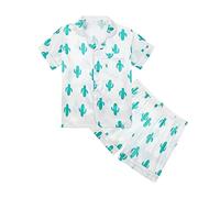 Générique Pyjamas Filles Vêtements de Nuit Robes Enfants Manches Courtes Tenues Printemps Été Art Animé Confortables et Doux (Green, 13-14 Years)