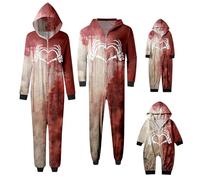 Générique Pyjamas parents-enfants d Halloween Ensemble pyjama siamois assorti pour parent-enfant motif combinaison à capuche et fermeture éclair vêtements de détente(Femme,#080,XL)