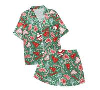 Générique Pyjamas pour Enfants Ensemble Pyjama décontracté à Manches Courtes et Short pour Enfants avec col boutonné et imprimé de Noël(C,2-3 Ans)