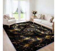 Générique Python Noir Or Tapis Salon 120x170 cm | Poils Courts Antidérapant,Sombre Gothique Mystérieux Tapis Chambre Cuisine Salle à Manger Bureau Salle de Bain