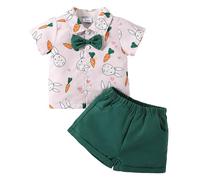 Générique Qamis Bebe Tenues de Pâques pour bébé garçon en Bas âge, Ensemble Chemise Manches Courtes et Short en Forme de Lapin et Carotte, vêtements d'été pour Nouveau né (Green, 12-18 Months)