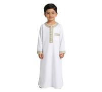 Générique Qamis Enfant Garcon de Ramadan Djellaba Enfant Garçon Priere Islamique Qamis Manches Courtes Robe de Priere Dubai Robe Musulmane Marocaine Djellaba Caftan Jilbab Abaya