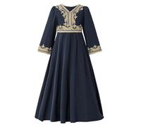 Générique Qamis Enfant Garcon Fille De Ramadan Caftan Garçon Robe D’Arabie Saoudite pour Tenue Soirée À Manches Longues Marocaine Musulman avec Poches Coupe Universelle (Marine,13-14 Ans)