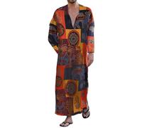 Générique Qamis Homme Djellaba Marocaine Deguisement Aladin Adulte À Manches Longues Été Style Émirati Blanc Simple Prière Mosquée Lavable Facile Musulman Tunique Caftan 6-Jaune XL