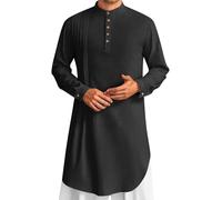 Générique Qamis Homme Djellaba Marocaine Peignoirs Prière Avec Poche Secrète Pour Étui De Coran Portable Luxe Soie Cachemire Broderie Main Artisanale Caftan Femme Musulman C-Le noir M