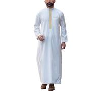 Générique Qamis Homme Musulman Caftan à manches longues pour homme en coton et lin (01 Blanc, S)