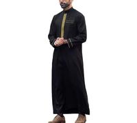 Générique Qamis Homme Musulman Caftan à manches longues pour homme en coton et lin (01 Noir, XXL)