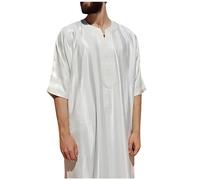 Générique Qamis Homme Tunique Tenue Africaine Djellaba Blanche Mariage Cérémonie Musulmane Haute Qualité De Chef Soie Brodée Caftan Prestige Maroc Musulman Abaya Maillot Bain Blanc #1 M