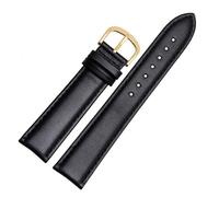 Générique QL Supply Co Bracelet de Montre en Cuir de Veau véritable Lisse, 18mm 19mm 20mm 21mm 22mm, 23 Sangles Souples, Boucle Papillon Automatique(Black-Gold pin,20mm)