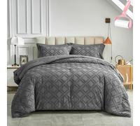 Générique Queen Comforter Set 3 Pieces Bed in a Bag, Elegant Checkered Geometric Pattern Bedding Set, Modern Simple Soft Cozy Comforter Sets for All Season