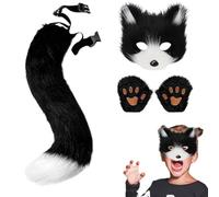 Générique Queue Et Oreilles - Costume Amusant de Jeu de Rôle,Déguisement Loup Réaliste Kit avec Gants pour Adulte et Enfant Fête Masquée Cosplay Halloween