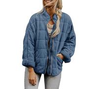 Générique Quilted Jackets for Women Women's Causal Lightweight Stand Collar Long Sleeve Oversized Zip Up Winter Coats (light blue,S)